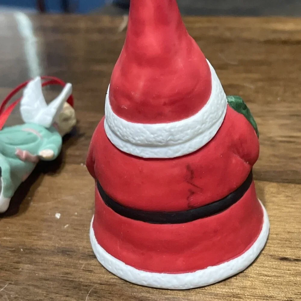 4 Bell‎ Shaped Christmas Ornaments Dangling Legs Santa, Cow,Angel, Snowman READ